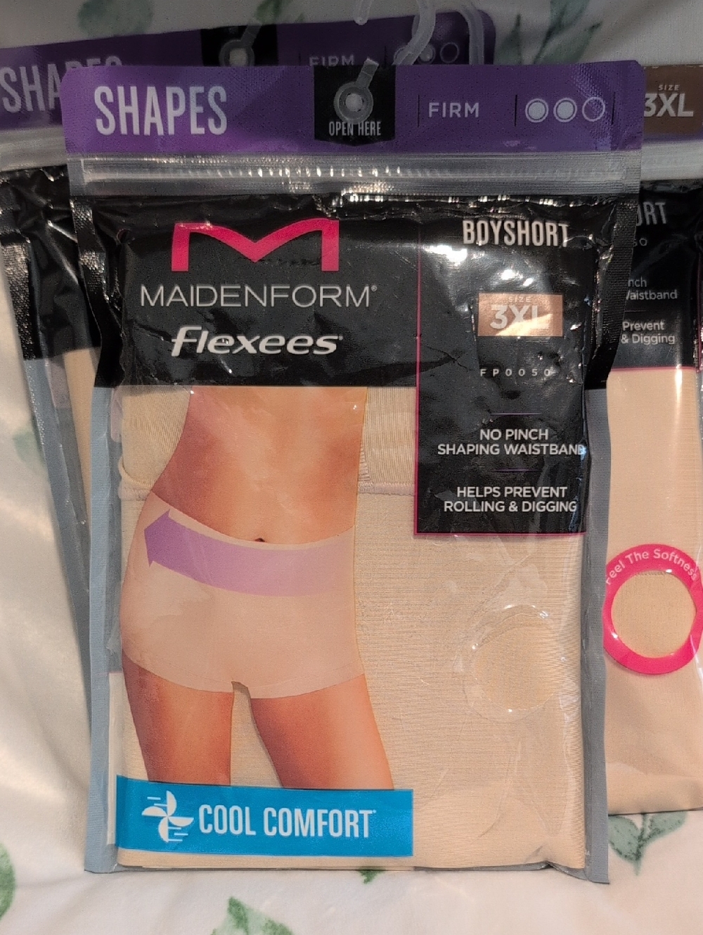 Maidenform Flexees Boyshorts Beige with Purple Waistband